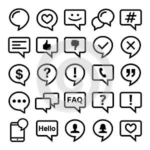 Speech bubble line icons set- comment, web, blog, contact design