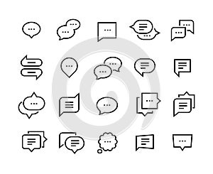 Speech bubble line icons. Talk chat thin conversation dialog symbols, voice message comic cloud. Vector social