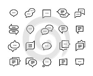 Speech bubble line icons. Talk chat thin conversation dialog symbols, voice message comic cloud. Vector social photo