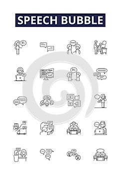 Speech bubble line vector icons and signs. Speech, Conversation, Word, Utterance, Noise, Remark, Bubbles, Interjection photo