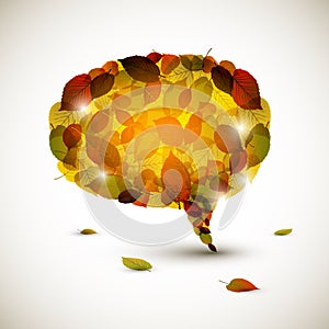 Speech bubble made of colorful autumn leafs photo