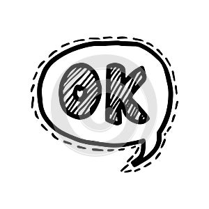 Speech Bubble Ok, doodle style, sticker concept with text Ok. Positive sticker cloud vector illustration.