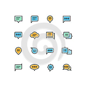 Speech bubble outline color icons for web and mobile application