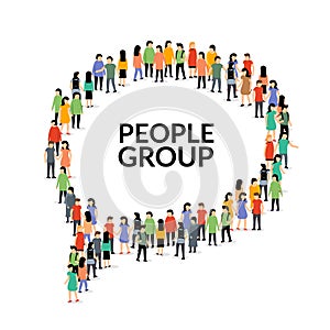 Speech bubble people group, vector chat crowd social communication illustration