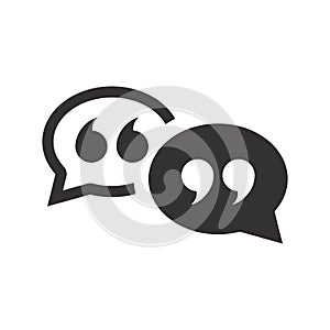 Speech bubble with quotes black vector icon. Chat, messaging or texting symbol.