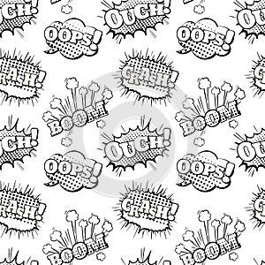 Speech bubble seamless pattern. Cartoon comic theme. Black and white vector illustration. photo