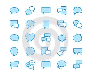 Speech bubble speech flat line icons. Chat, comment, idea illustrations. Thin signs for communication concept
