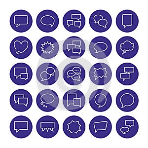 Speech bubble speech flat line icons. Chat, comment, idea illustrations. Thin signs for communication concept