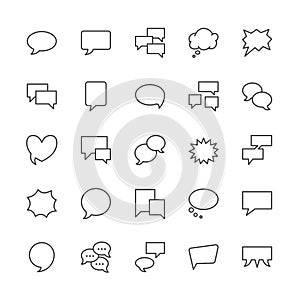 Speech bubble speech flat line icons. Chat, comment, idea illustrations. Thin signs for communication concept. Pixel