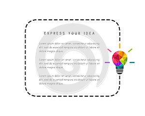 Speech bubble template with colorful light bulb as creative idea concept