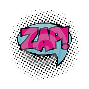 Speech bubble with zap word pop art fill style