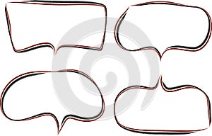 black red outline hand drawn speech bubbles set