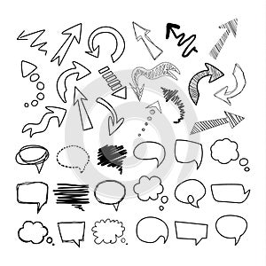 Speech Bubbles and Arrows. Handdrawn Vector Set