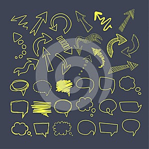 Speech Bubbles and Arrows. Handdrawn Vector Set