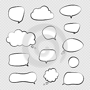 Speech bubbles. Comic talking bubble, dialogue or thinking cloud. Isolated cartoon chat balloons vector set