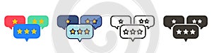 Speech bubbles with customer feedback. Vector thin line icon with chat balloons and stars. Business service testimonial, rate,