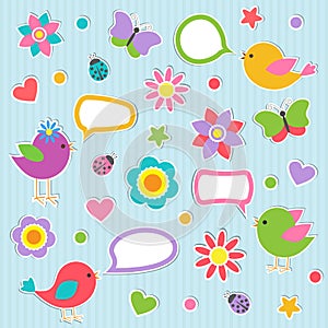 Speech bubbles with cute birds