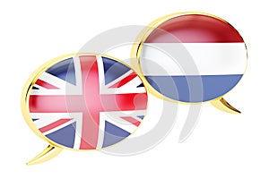 Speech bubbles, Dutch-English conversation concept. 3D rendering