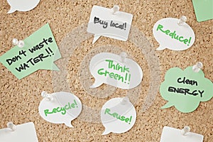 Speech bubbles with eco concept on pinboard