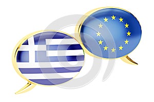 Speech bubbles, EU-Greece conversation concept. 3D rendering