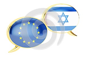Speech bubbles, EU-Israeli conversation concept. 3D rendering