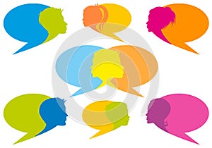 Speech bubbles with faces, vector