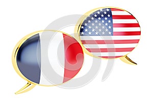 Speech bubbles, France-USA conversation concept. 3D rendering