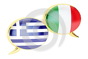 Speech bubbles, Greek-Italian conversation concept. 3D rendering