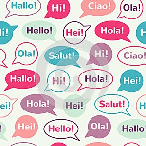 Speech bubbles with greetings seamless pattern