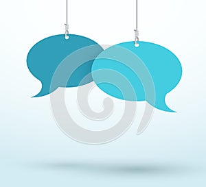 2 Speech Bubbles Hanging On Strings Blue Flat Vector