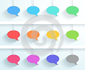 Speech Bubbles Hanging On Strings Vector Flat 12 Set