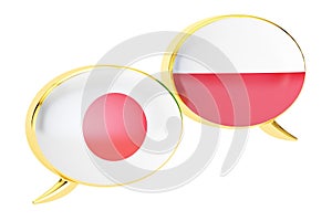 Speech bubbles, Polish-Japanese translation concept. 3D rendering