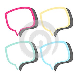 Speech bubbles set, empty space in different color frame for wording or design isolated on white background