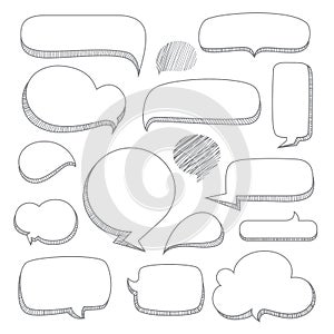 Speech bubbles. Set of hand drawn doodle style
