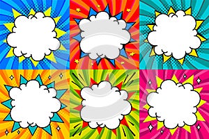 Speech bubbles set. Pop art styled blank speech bubbles template for your design. Clear empty bang comic speech bubbles