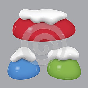 Speech bubbles with the snow caps. Color vector elements isolated on grey background. 3d chat icon set with snow