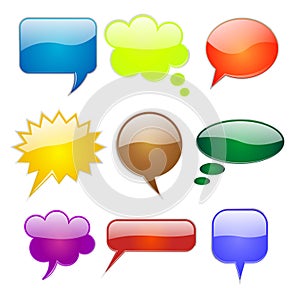 Speech bubbles in various shapes and colors