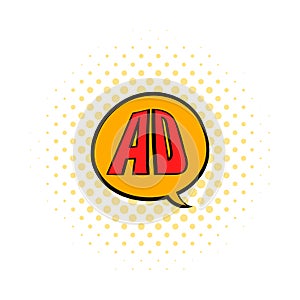 Speech buble with AD letters icon in comics style