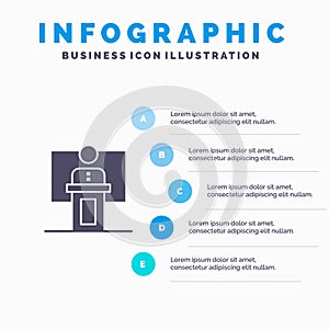 Speech, Business, Conference, Event, Presentation, Room, Speaker Solid Icon Infographics 5 Steps Presentation Background