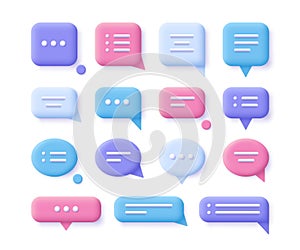 Speech, communication, dialogue bubbles - realistic icon set. 3d vector illustration