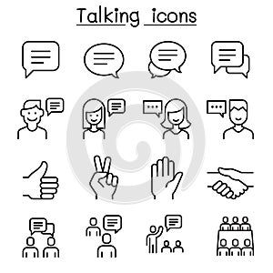 Speech, Discussion, Speaking, meeting & Hand Language icon set