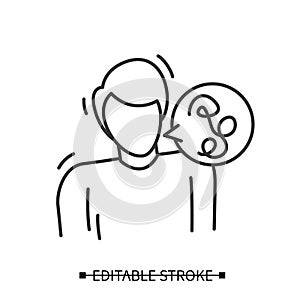 Speech disorder icon. Man having difficulty talking. Vector Illustration.