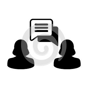Speech icon vector female person profile avatar with chat bubble symbol for discussion and information in flat color glyph