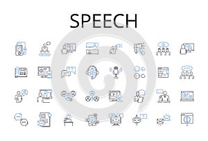 Speech line icons collection. Delivery, Oratory, Discourse, Verbalization, Dialogue, Expression, Conversation vector and photo