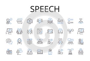 Speech line icons collection. Delivery, Oratory, Discourse, Verbalization, Dialogue, Expression, Conversation vector and photo