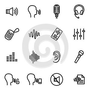 Speech Recognition Device Signs Black Thin Line Icon Set. Vector