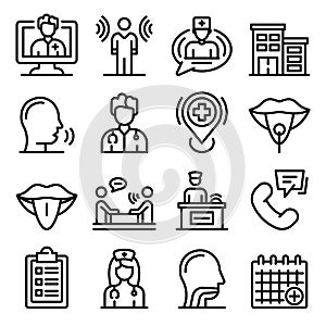 Speech therapist icons set, outline style