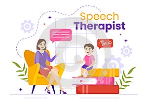 Speech Therapist Vector Illustration with Child Training Basic Language Skills and Articulation Problem in Flat Cartoon Hand Drawn