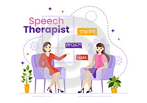 Speech Therapist Vector Illustration with People Training Basic Language Skills and Articulation Problem in Flat Cartoon