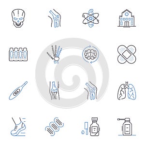 Speech therapy line icons collection. Aphasia, Dysphagia, Articulation, Phonology, Stuttering, Apraxia, Voice vector and